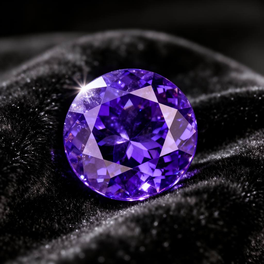 A polished violet-blue tanzanite gemstone on black velvet