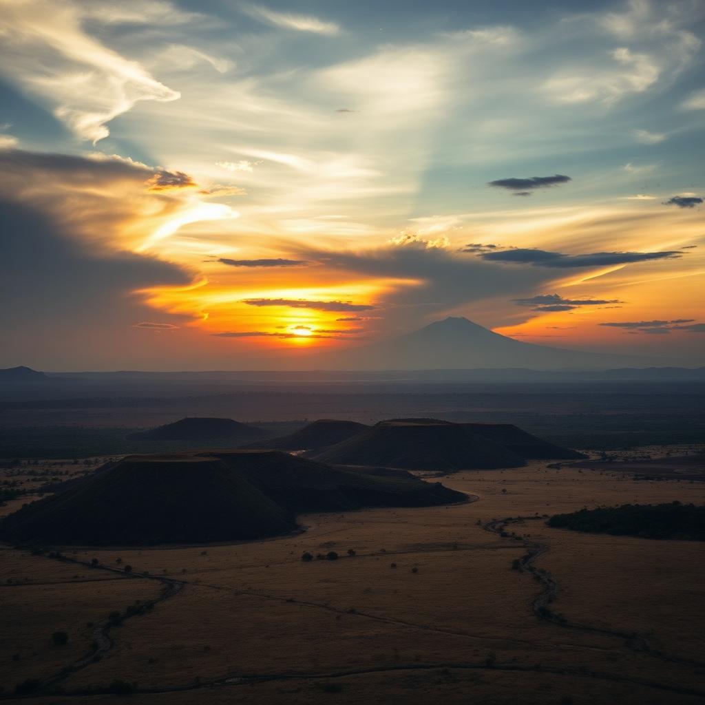 Aerial view of the Mirerani Hills with Kilimanjaro in the distance
